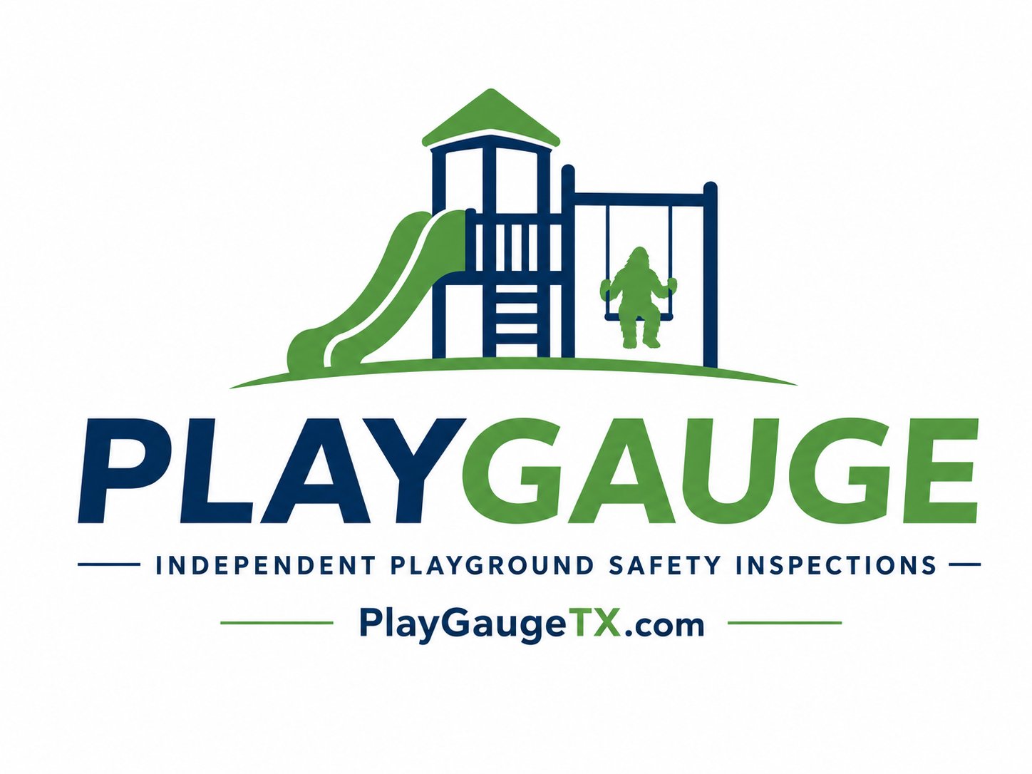 PlayGauge logo: green and navy playground with Bigfoot on swings